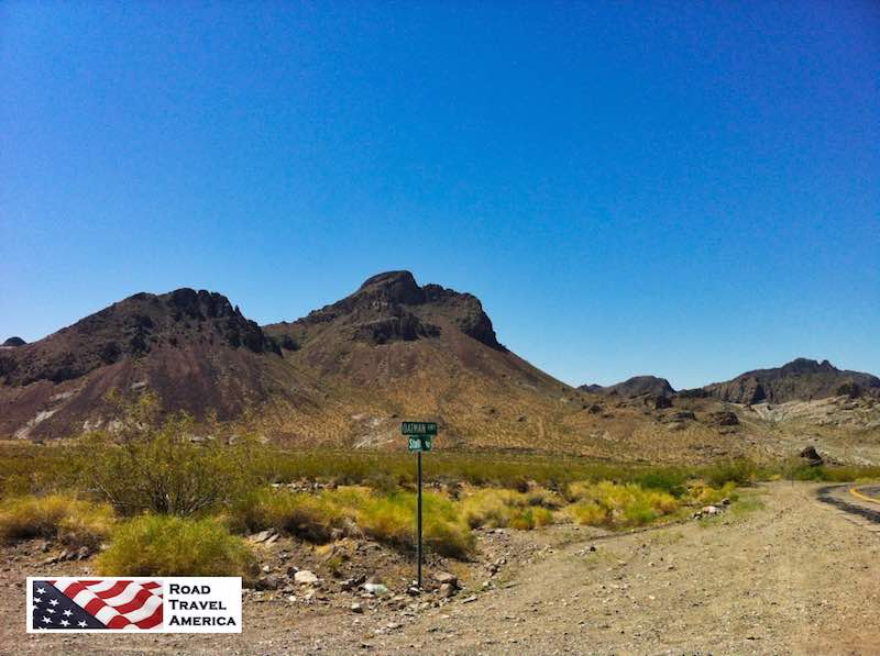 Typical geographic and geologic desert scene between Kingman and Oatman in Western Arizona along Route 66