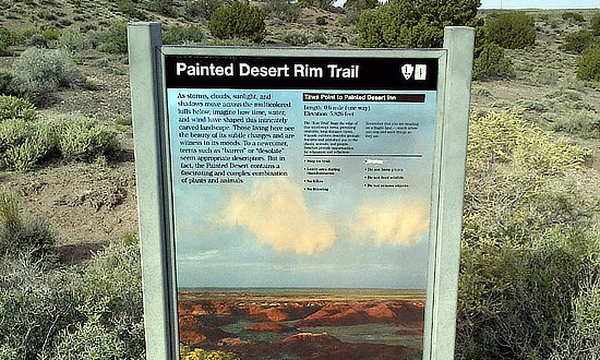 Sign at the entrance to the Painted Desert Rim Trail in Arizona
