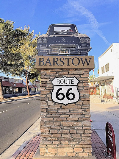 Barstow California Signage: the black Chevrolet Corvette on Route 66