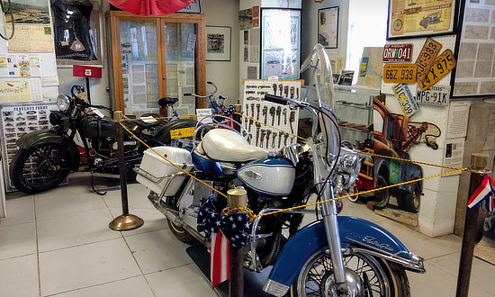 Motorcycles on display in one of the many exhibit areas at the Mother Road Museum in Barstow, California