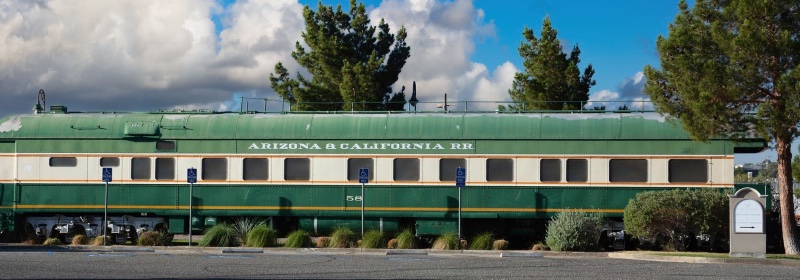 Passenger rail car of the Arizona & California Railroad on display at the Western America Railroad Museum in Barstow, California