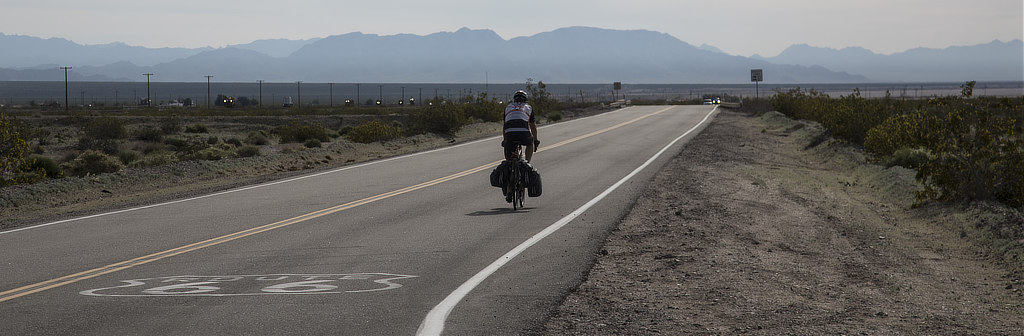Bicycle rider on Route 66 near Amboy, California