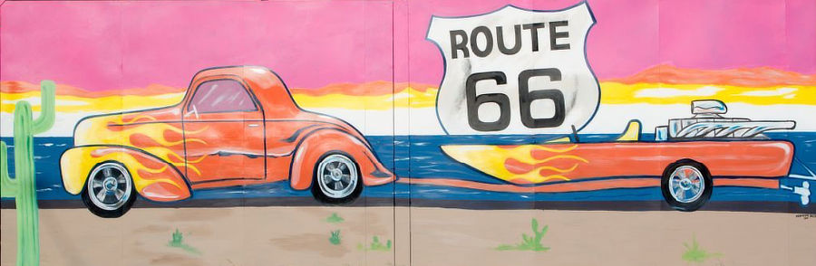 Needles California mural on Historic Route 66: the Car and the Boat