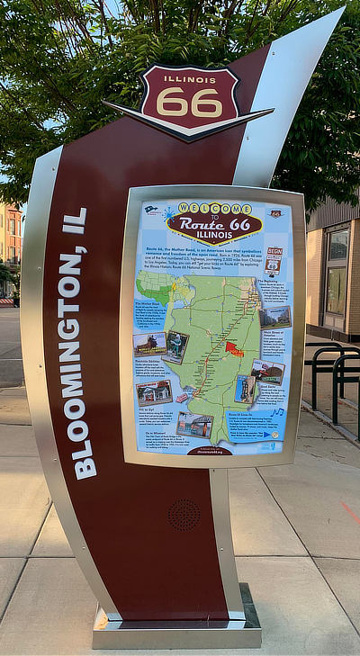 Route 66 information kiosk in Bloomington, Illinois