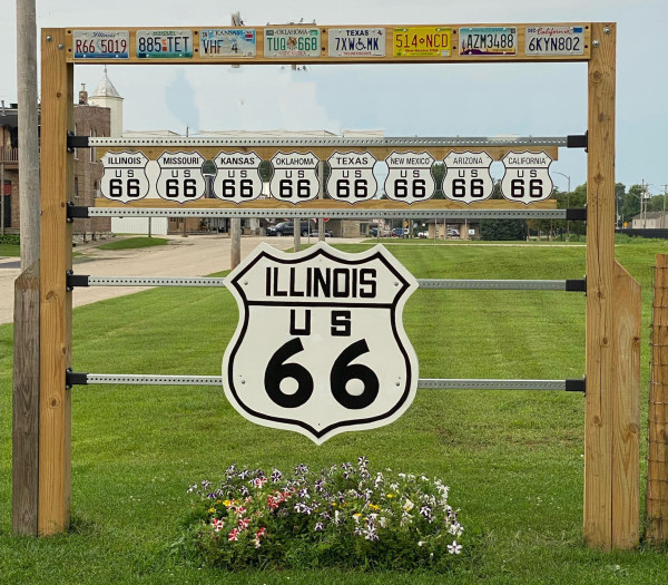 Route 66 signs near downtown Gardner, Illinois