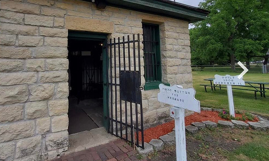 Exterior view of the Two Cell Jail in Gardner, Illinois