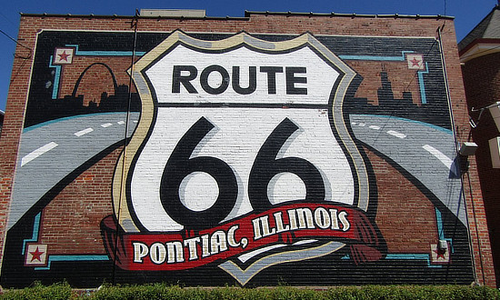 The famous Route 66 shield mural at the Illinois Route 66 Hall of Fame and Museum, Pontiac, Illinois
