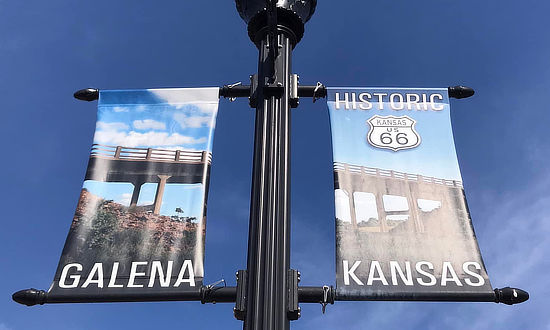 Historic Route 66 banners in Galena, Kansas