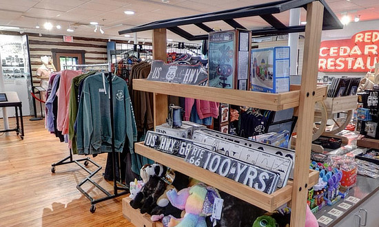 Gift shop inside the historic Red Cedar Inn on Route 66 in Pacific, Missouri