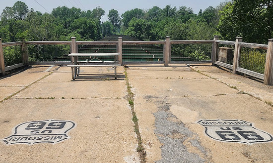End of the historic Meramec River Bridge at the Route 66 State Park near St. Louis, Missouri