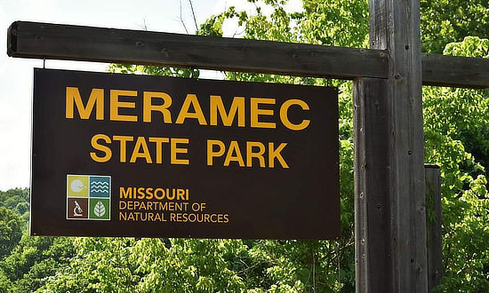 Sign at the entrance to Meramec State Park near Sullivan, Missouri