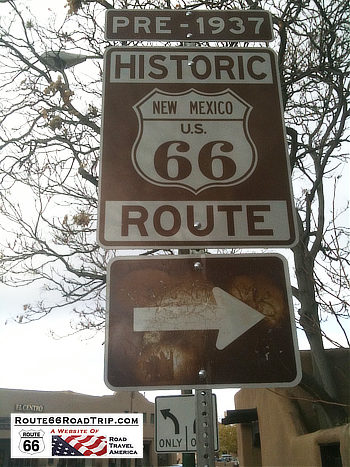 Route 66 Pre-1937 Alignment sign in downtown Santa Fe, New Mexico