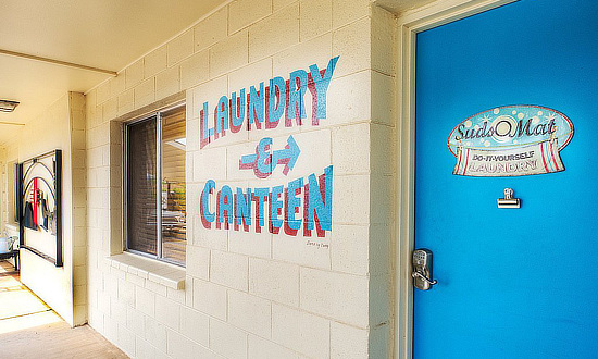 Laundry and canteen at the Roadrunner Lodge Motel in Tucumcari, New Mexico, on Historic Route 66 Laundry and canteen at the Roadrunner Lodge Motel in Tucumcari, New Mexico, on Historic Route 66