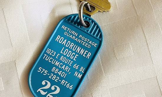 "Old School" room key at the Roadrunner Lodge Motel in Tucumcari, New Mexico, on Historic Route 66 "Old School" room key at the Roadrunner Lodge Motel in Tucumcari, New Mexico, on Historic Route 66