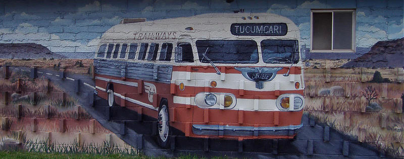 Trailways "Flxible" bus heading to Tucumcari mural
