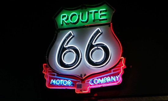 Neon Route 66 sign at the Oklahoma Route 66 Museum in Clinton OK