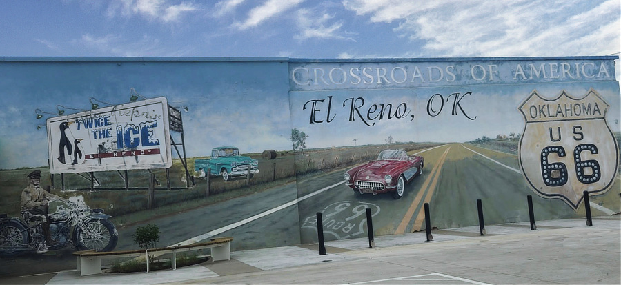 El Reno Oklahoma Mural at The Filling Station ... "Crossroads of America" ... Painted by El Reno native Chris Small