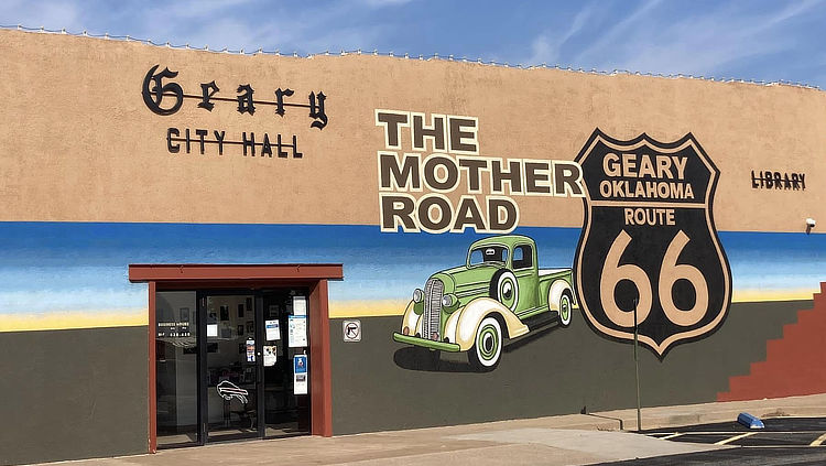 Route 66 mural in Geary, Oklahoma