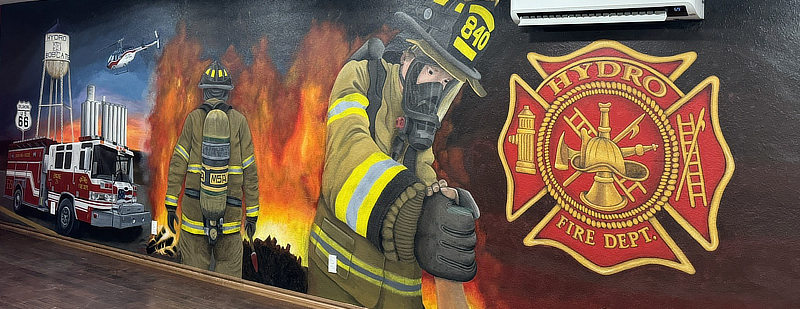 Fire station mural just off Route 66 in Hydro, Oklahoma