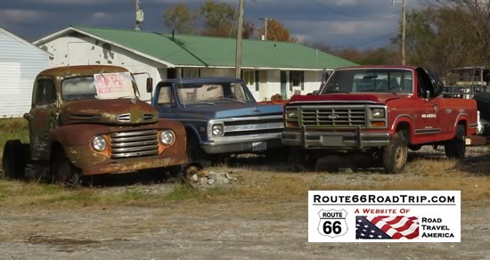 Classic, rusted trucks from earlier times, on Route 66 near Miami, Oklahoma
