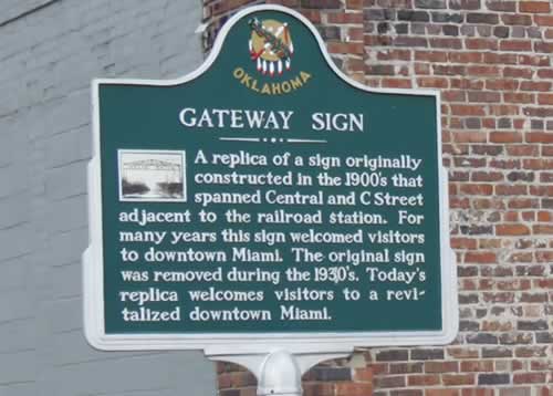 Historic Marker about the Gateway Sign on Route 66 in Miami, Oklahoma