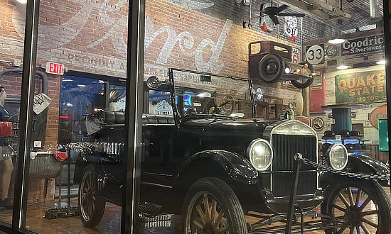 Interior view of Gasoline Alley Classics in Sapulpa, Oklahoma, with the Ford Model-T
