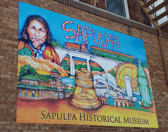 The banner on the outside of the Sapulpa Historical Museum in Oklahoma