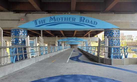 The Mother Road: Observation walkway under I-244, looking east, old Route 66 bridge to the right