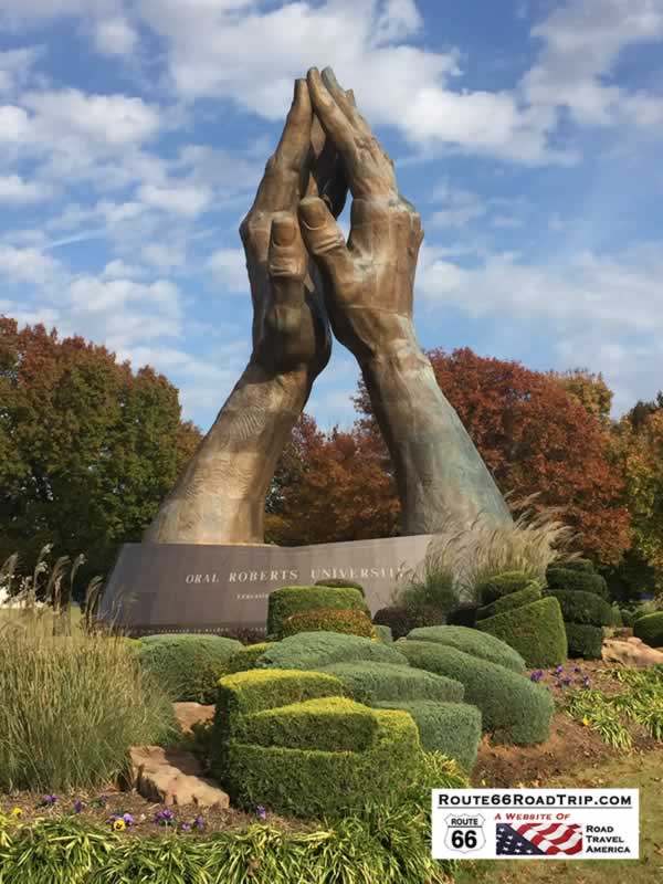 The Healing Hands sculpture, on the campus of Oral Roberts Univeristy in Tulsa Oklahoma