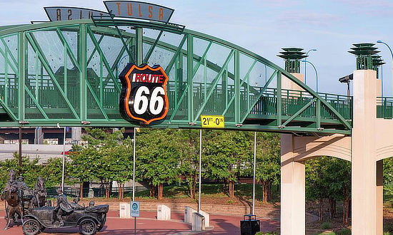 Historic U.S. Route 66 sign, downtown Tulsa at the Cyrus Avery Centennial Plaza