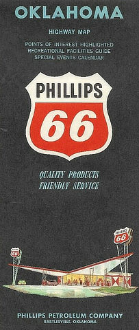 Vintage Oklahoma Fold-Out Road Map from Phillips 66 Petroleum Company