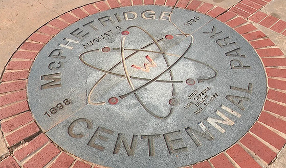 McPhetridge Centennial Park marker in Weatherford, Oklahoma