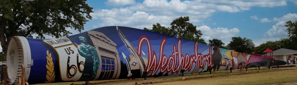 The windmill blade mural in Weatherford, Oklahoma