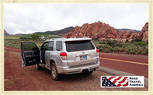Road tripping on the red roads of Zion National Park in Utah