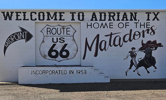 Welcome to Adrian, Texas, home of the Matadors, on Historic Route 66