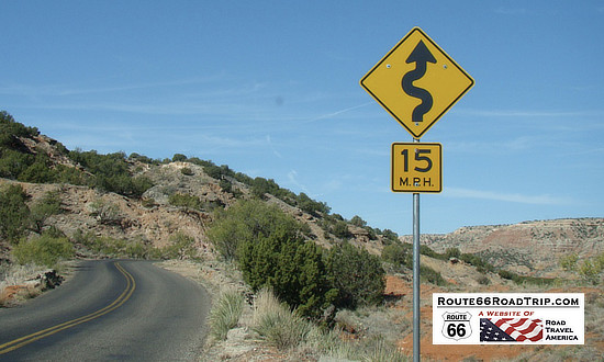 Curvy, 15mph road at Palo Duro Canyon State Park, near Amarillo, Texas