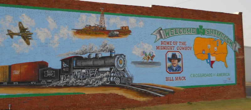 Mural in Shamrock, Texas: Crossroads of America ... Home of the Midnight Cowboy Bill Mack