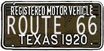 Vintage 1920 Texas license plate for a registered motor vehicle
