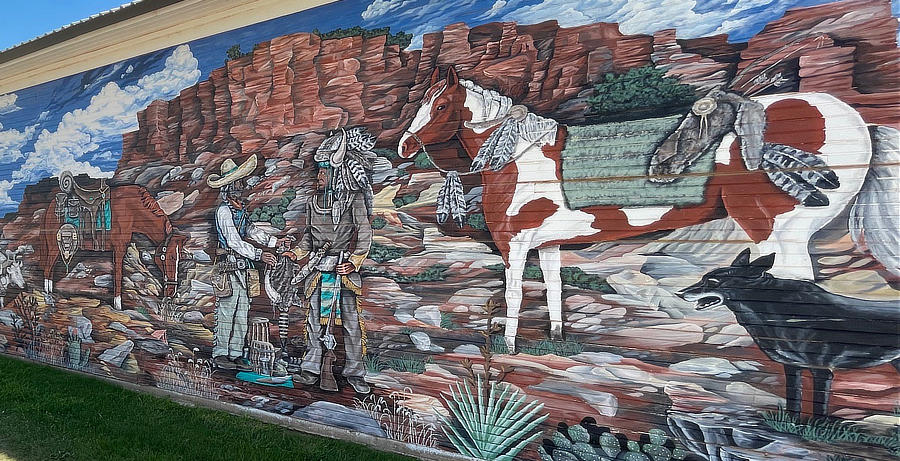 Mural on the side of the Milburn-Price Culture Museum in Vega, Texas, on Historic Route 66