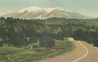 San Francisco Peaks, seen from Historic Route 66 between Williams and Flagstaff, Arizona