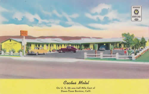 Vintage view of the Cactus Motel on U.S. 66 in Barstow