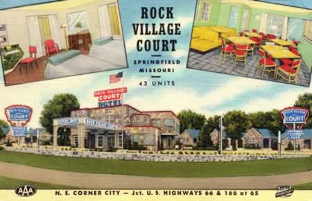 Vintage Postcard: Rock Village Court, Springfield, Missouri, on Historic Route 66