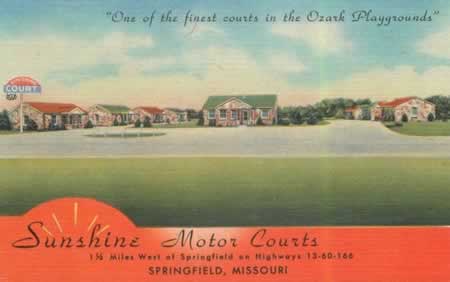 Vintage Postcard: Sunshine Motor Courts, Springfield, Missouri, on Historic Route 66