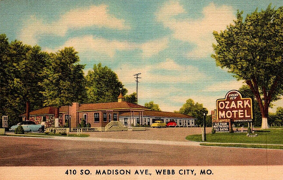 Vintage postcard of the Ozark Motel in Webb City