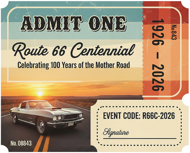 Admit One to the Route 66 Centennial ... Celebrating 100 years of the Mother Road