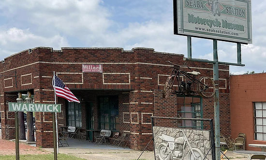 Exterior view of the Seaba Station Motorcycle Museum on Route 66 in Warwick, Oklahoma Exterior view of the Seaba Station Motorcycle Museum on Route 66 in Warwick, Oklahoma