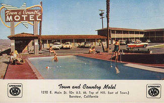 Town & Country Motel at 1230 E. Main Street in Barstow, California at the top of the hill on U.S. Route 66 Town & Country Motel at 1230 E. Main Street in Barstow, California at the top of the hill on U.S. Route 66