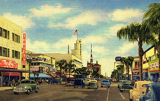 Downtown scene in Pasadena, California, circa 1940s Downtown scene in Pasadena, California, circa 1940s