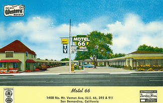 Motel 66 at 1400 No. Mr. Vernon Avenue on Route 66 in San Bernardino, California Motel 66 at 1400 No. Mr. Vernon Avenue on Route 66 in San Bernardino, California