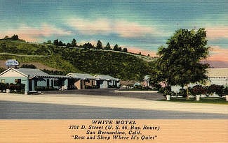 The White Motel at 3701 "D" Street, U.S. Route 66 Business, in San Bernardino, California The White Motel at 3701 "D" Street, U.S. Route 66 Business, in San Bernardino, California